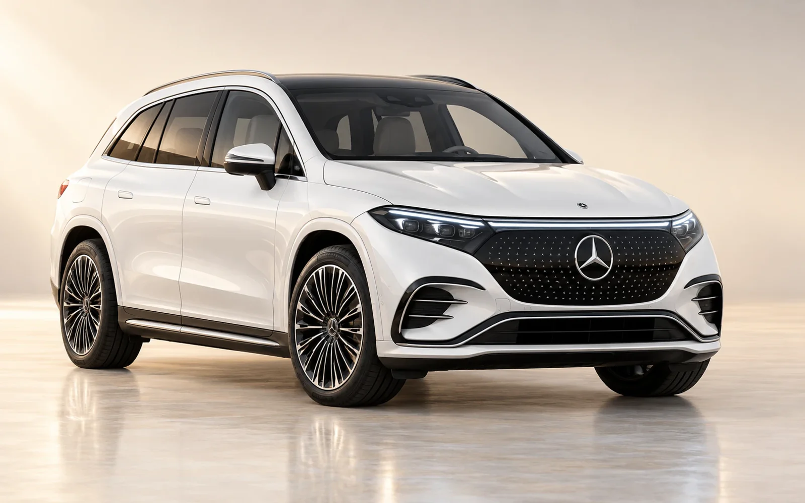 White Mercedes-Benz EQS SUV, a company fleet model. Illustrative model reference, not a photograph of an H&R Executive Services vehicle.